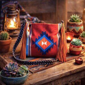 Tote, Purse. Rust/Multi Southwestern Pattern. Faux Leather.